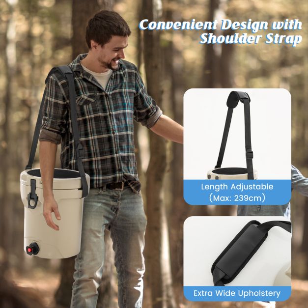 10 QT Drink Cooler Insulated Ice Chest with Spigot Flat Seat Lid and Adjustable Strap-Beige