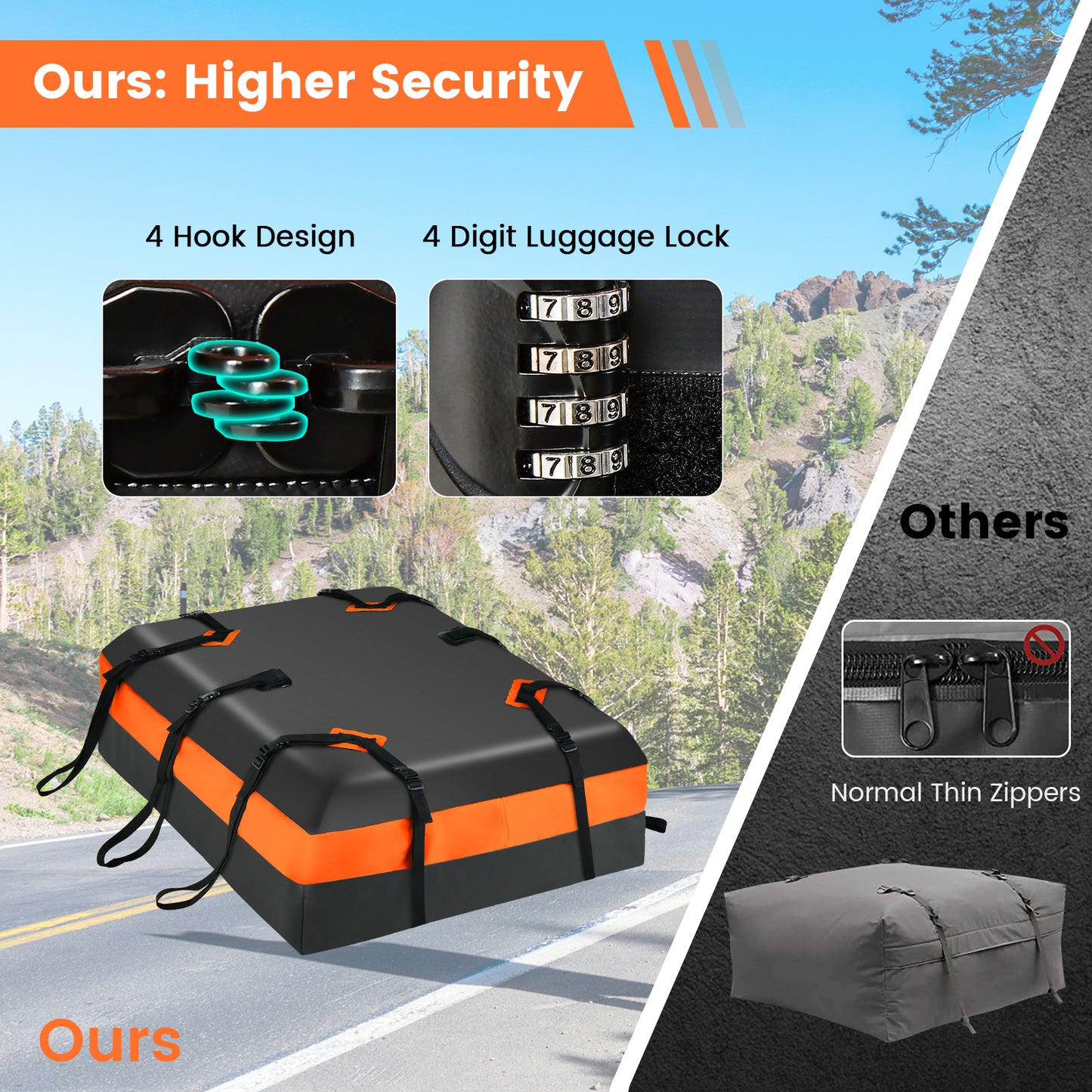 Waterproof Rooftop Luggage Bag with Non-Slip Mat and 6 Door Hooks-Orange