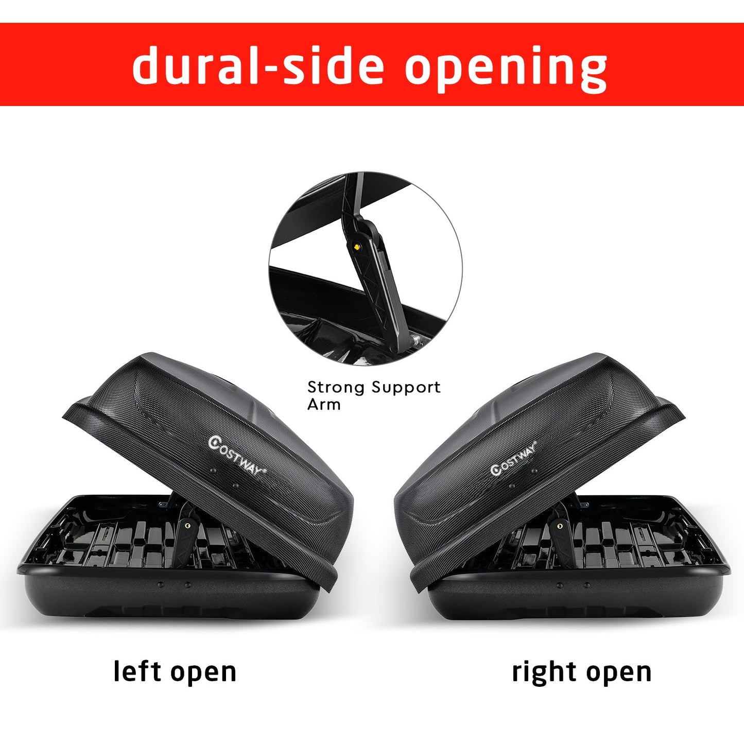 400L Car Rooftop Cargo Box with Security Keys and Dual Side Opening-Black