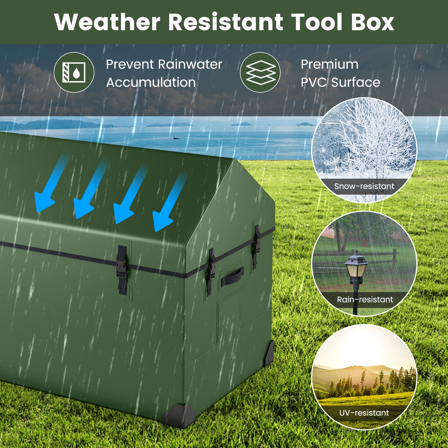 658L Outdoor Storage Box Tarpaulin Deck Box with Ventilated Window-Green