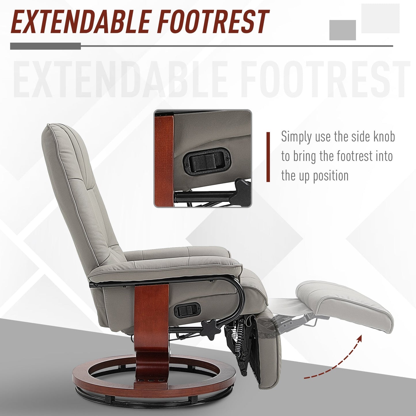 HOMCOM Reclining Swivel Chair, with Footrest - Grey