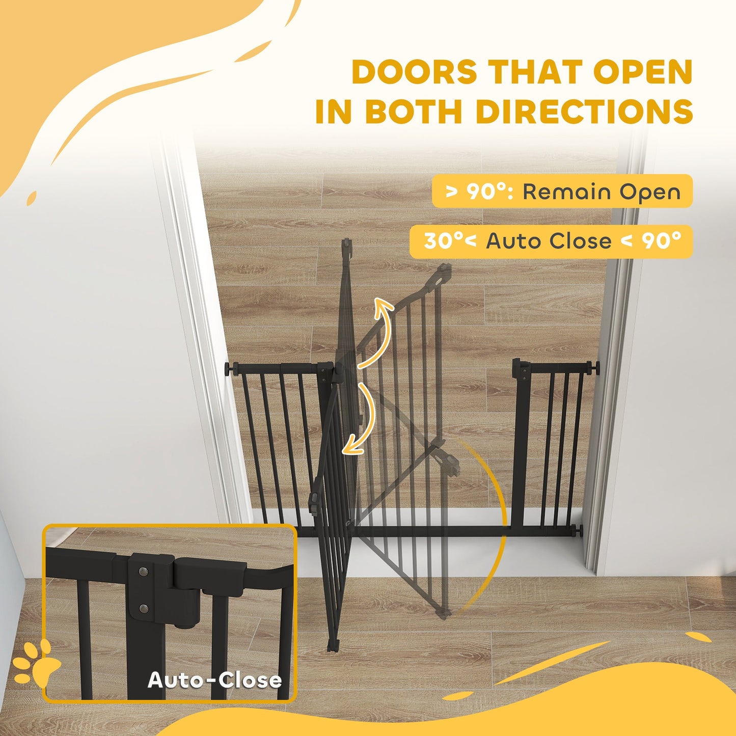 PawHut Metal 74-100cm Adjustable Pet Gate Safety Barrier w/ Auto-Close Door Black