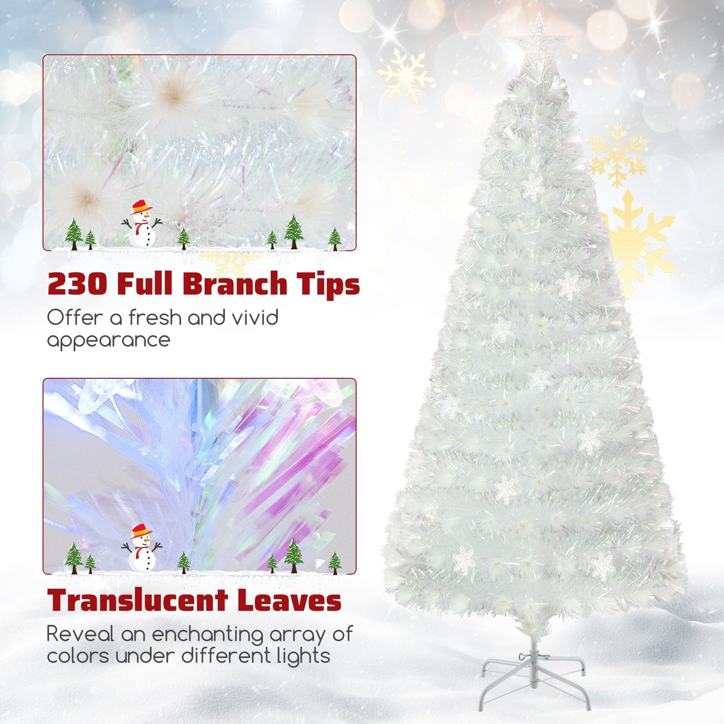 4/5/6 Feet Artificial Fiber Optic White Pre-lit Christmas Tree with Light-180 cm