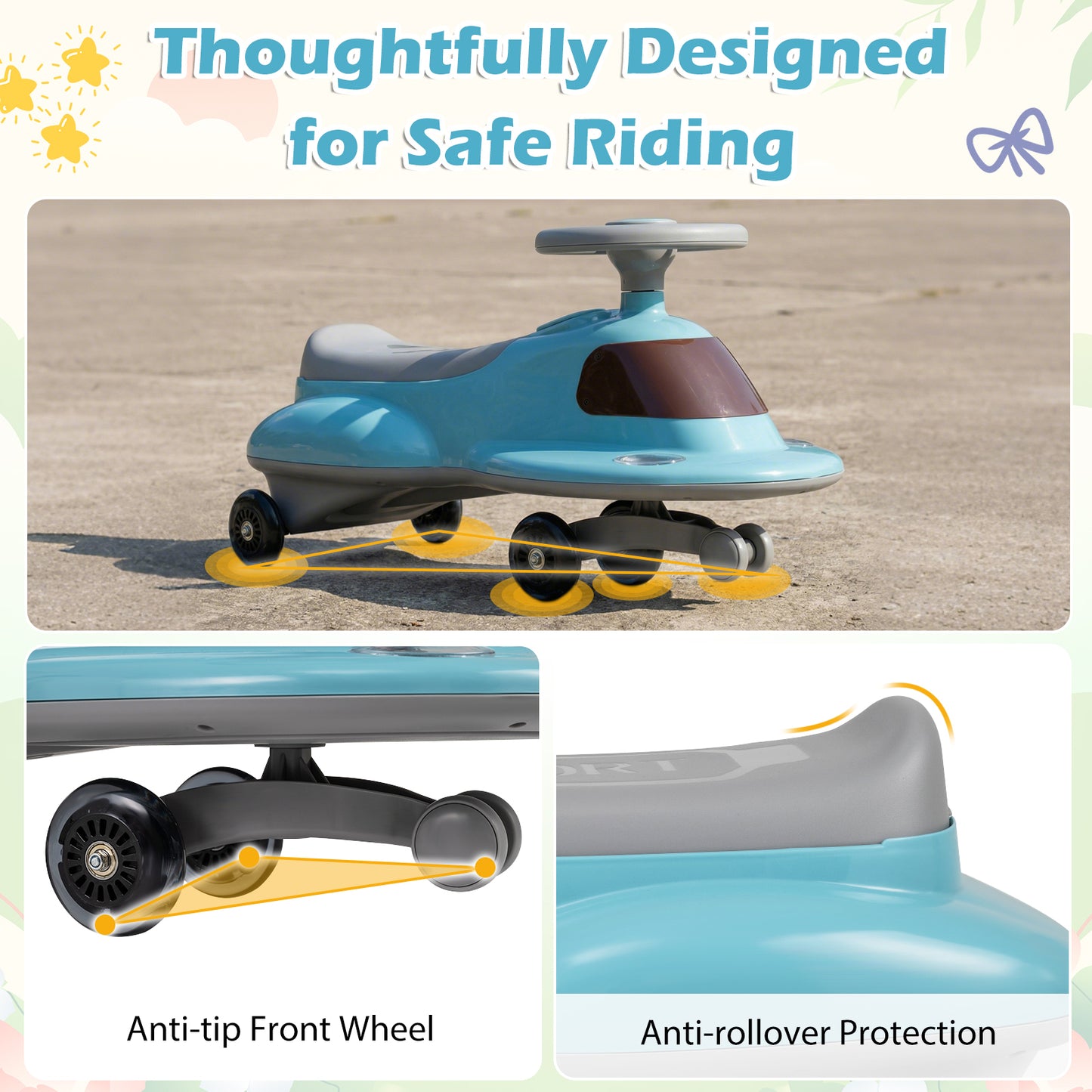 Wiggle Car with Under-seat Storage and LED Flashing Wheels-Blue