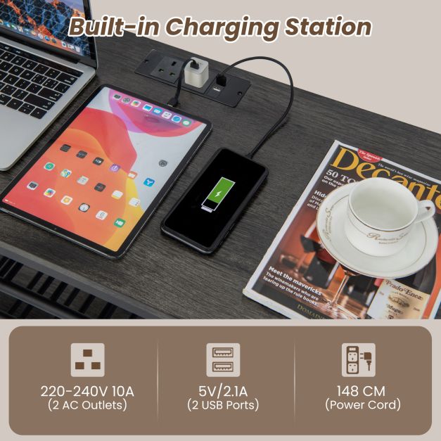 Wine Bar Cabinet 3-Tier Wine Rack with Shelves and Glass Holders-Grey