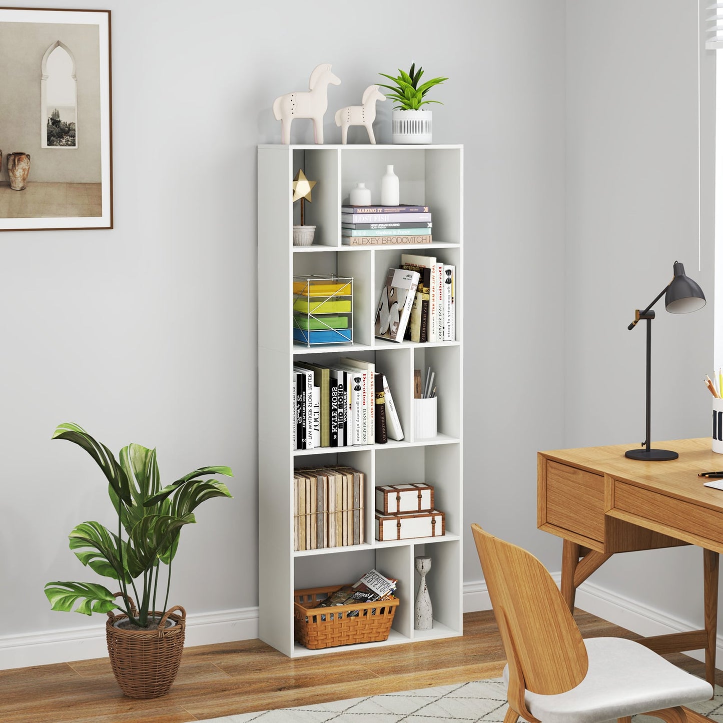 Wood 5-tier Bookshelf Bookcase Home Organizer Display Shelf-White