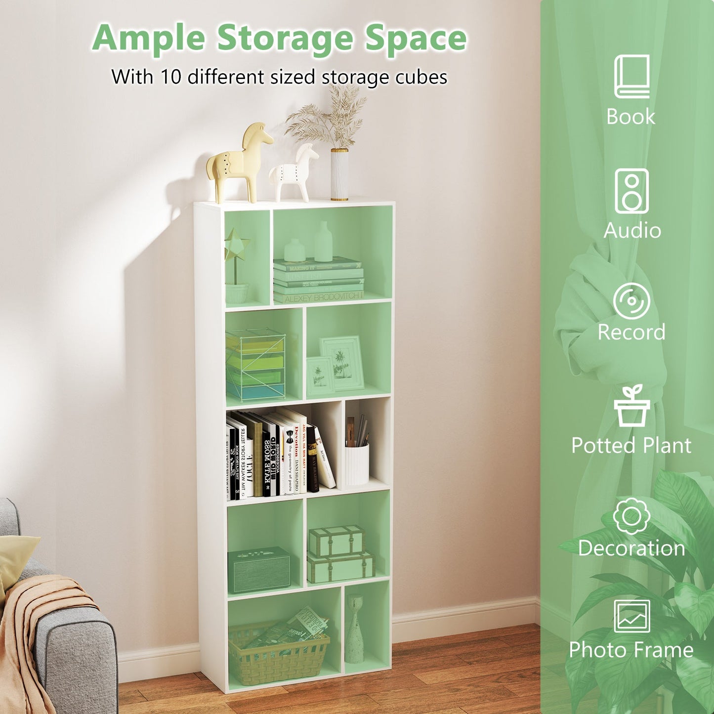 Wood 5-tier Bookshelf Bookcase Home Organizer Display Shelf-White