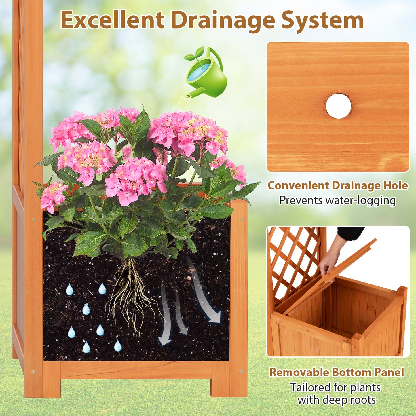 201 cm Tall Wood Garden Arbor with Planter Boxes for Climbing Plants-Yellow