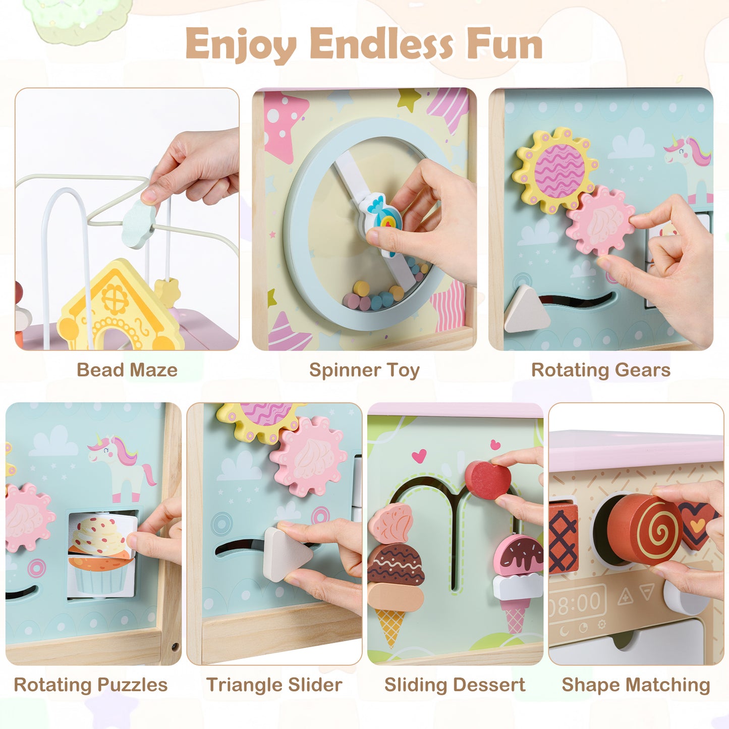 Wooden Activity Cube Montessori Sensory Toys for 18+ Months Toddlers
