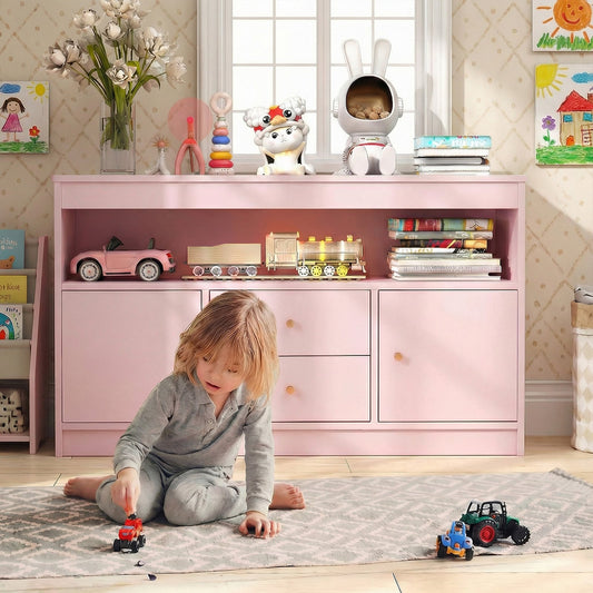 Wooden Kids Toy Children Bookshelf Storage Chest with Open Shelf-Pink