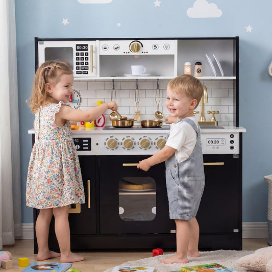 Wooden Kitchen Playset with Realistic Lights and Sounds-Black