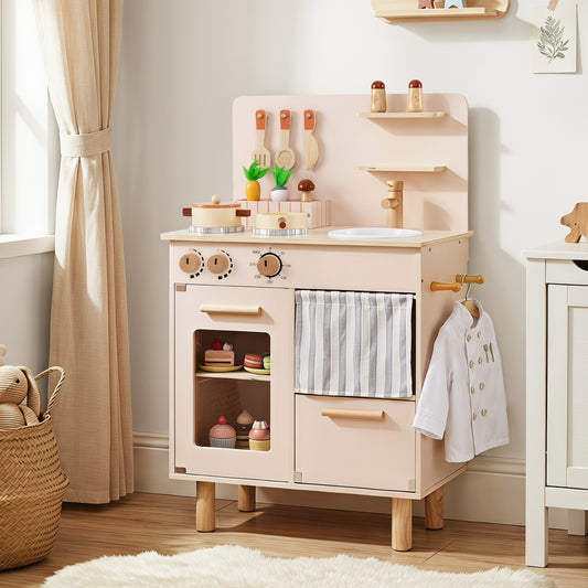 Wooden Play Kitchen Role-Play Gift for Girls and Boys Ages 3+-Beige