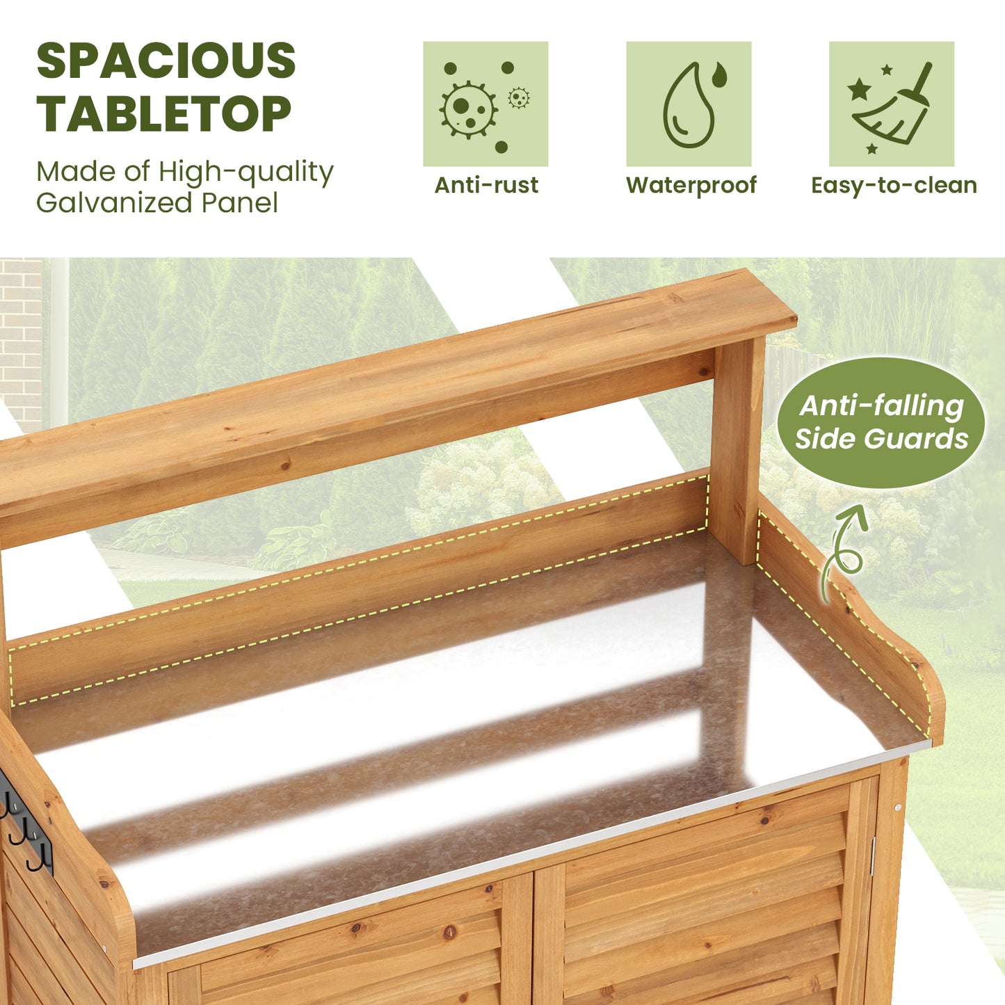 Wooden Storage Cabinet with Galvanized Metal Countertop-Natural