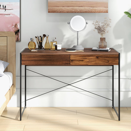 Wooden Study Computer Desk with 2 Drawers, 112 x 48 x 76cm -Brown