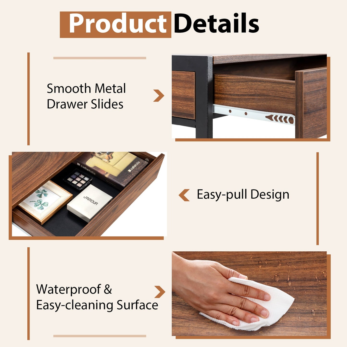 Wooden Study Computer Desk with 2 Drawers, 112 x 48 x 76cm -Brown