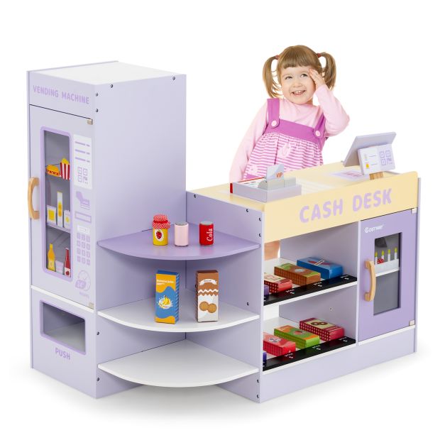Kids Wooden Grocery Store Supermarket Play Toy Set-Purple
