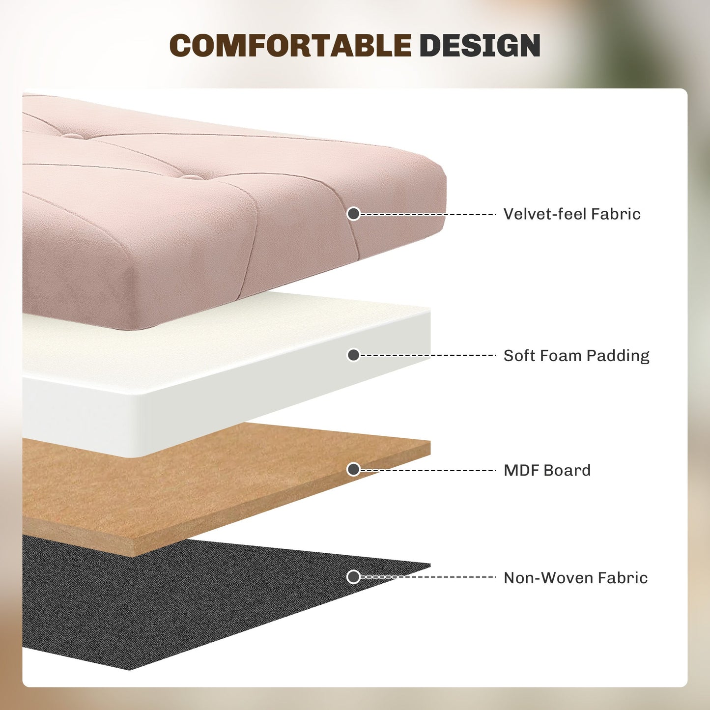HOMCOM Velvet Upholstered Foldable Ottoman Footrest, Storage Ottoman Bench with Wood Legs for Living Room, Pink