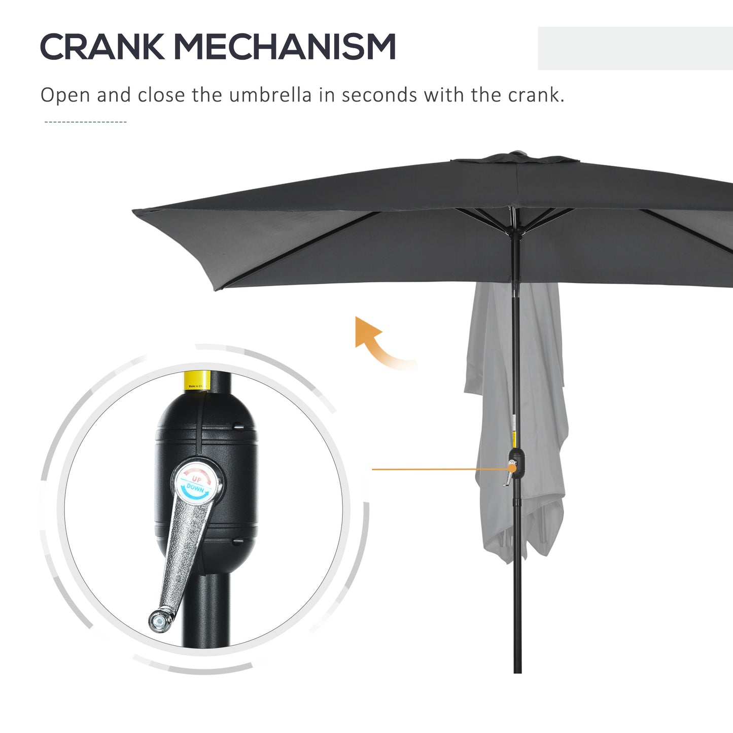 Outsunny 3x2m Patio Parasol Garden Umbrellas Canopy with Aluminium Tilt Crank Rectangular Sun Shade Steel, Black