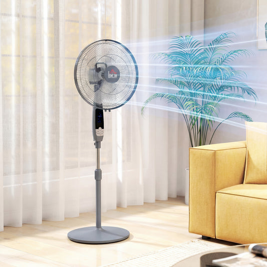 HOMCOM 16" Pedestal Standing Floor Fan, Oscillation Cooling Fan with Remote Control, Grey
