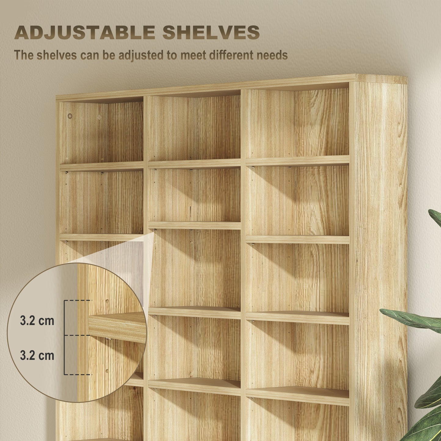HOMCOM CD Storage Unit with Adjustable Shelves, 102 x 195 cm, Oak Tone