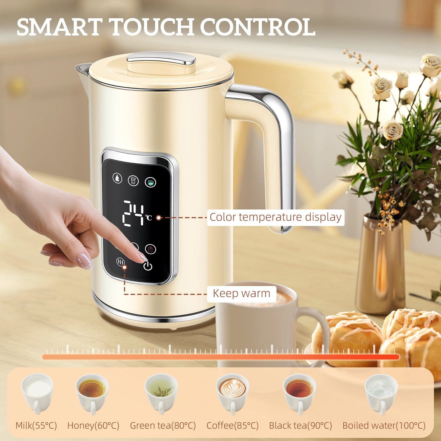 HOMCOM Touch Screen Kettle and Toaster Set - Cream