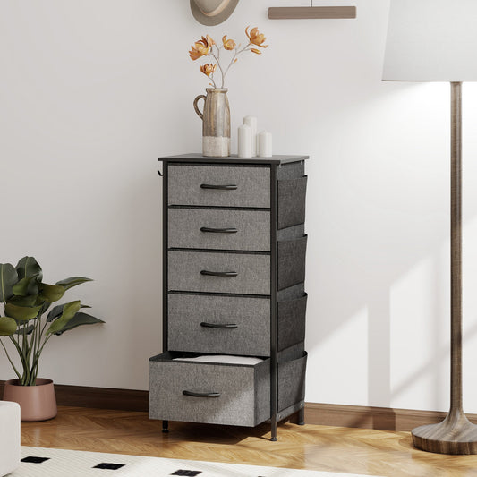 HOMCOM Chest of Five Fabric Drawers - Charcoal Grey