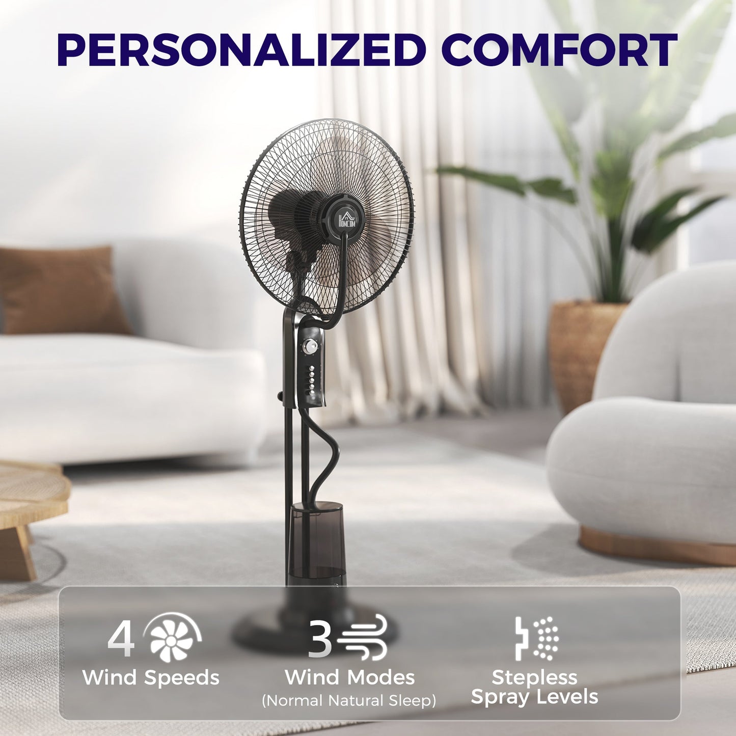 HOMCOM Pedestal Fan with Water Mist Spray, Spray Misting Fan with 70 Oscillation, Tilt Head, 4 Speeds, 3 Modes, Adjustable Mist, 3.2L Water Tank, for Home, 120 cm