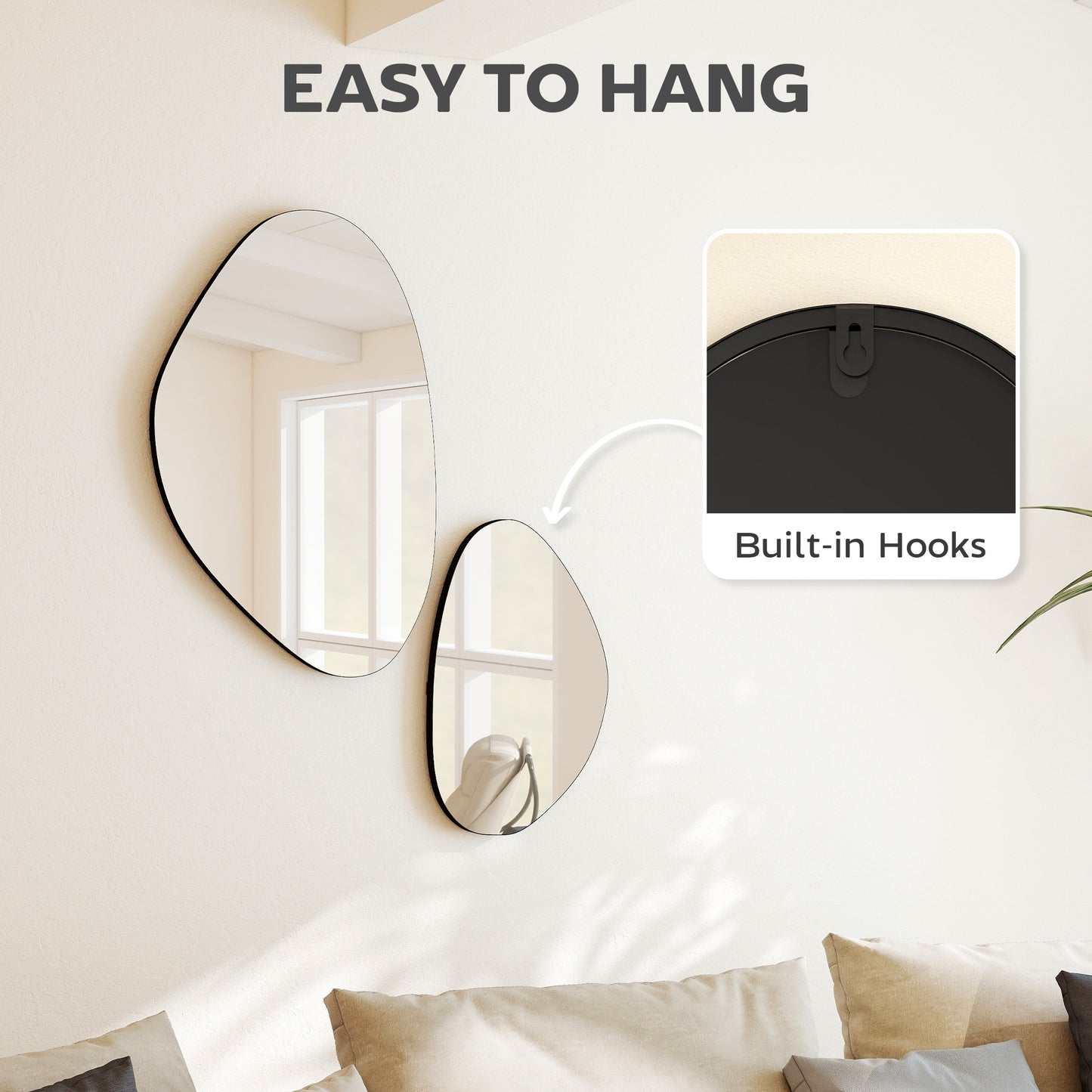 HOMCOM Set of 2 Pebble-Shaped Wall Mirror - Black