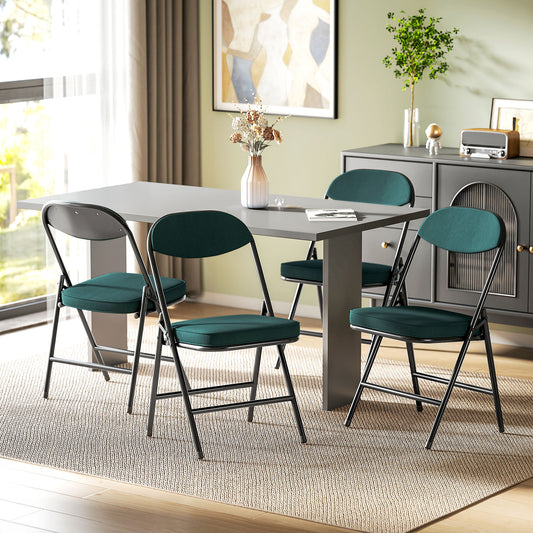 HOMCOM Set of Four Folding Corduroy Seat Chairs - Teal