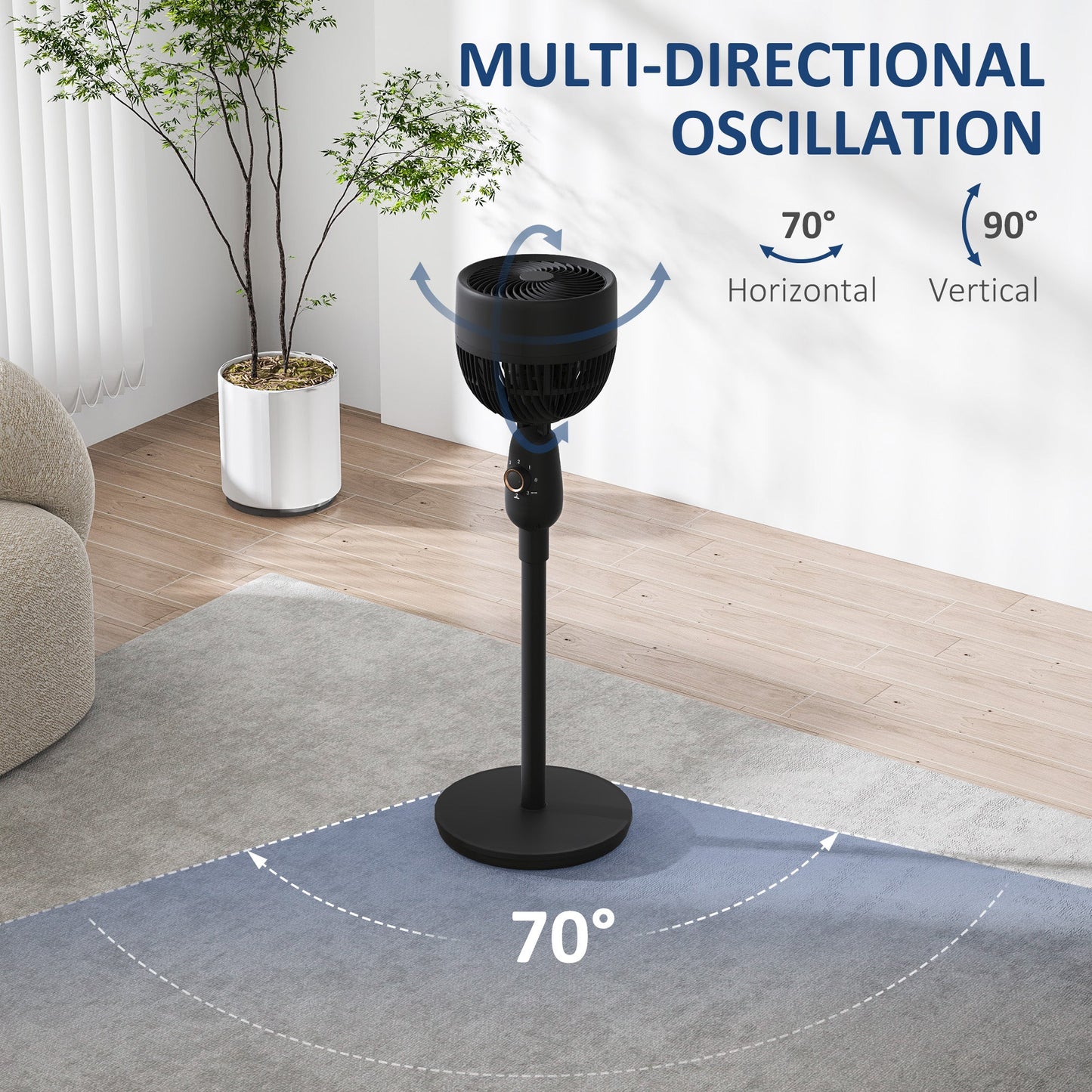 HOMCOM Pedestal Fan, Powerful Air Circulator, 12 Inch Floor Standing Fan with 3 Speed Settings, Oscillating Function for Bedroom, Home and Office, Black