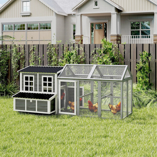 PawHut 2-Piece Wooden Chicken Coop and Run Set, Poultry Run Cage with Nesting Box, Slide-Out Tray, Roof, Perch
