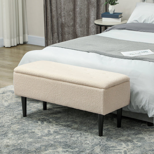 HOMCOM 57L Teddy Fleece Storage Ottoman - Cream