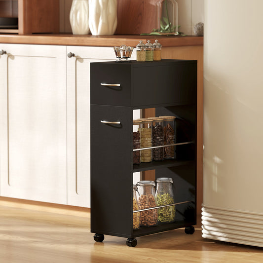 HOMCOM Rolling Storage Unit, 3-Tier Kitchen Cart Trolley with Drawer, Surface Top and 4 Universal Wheels, Black