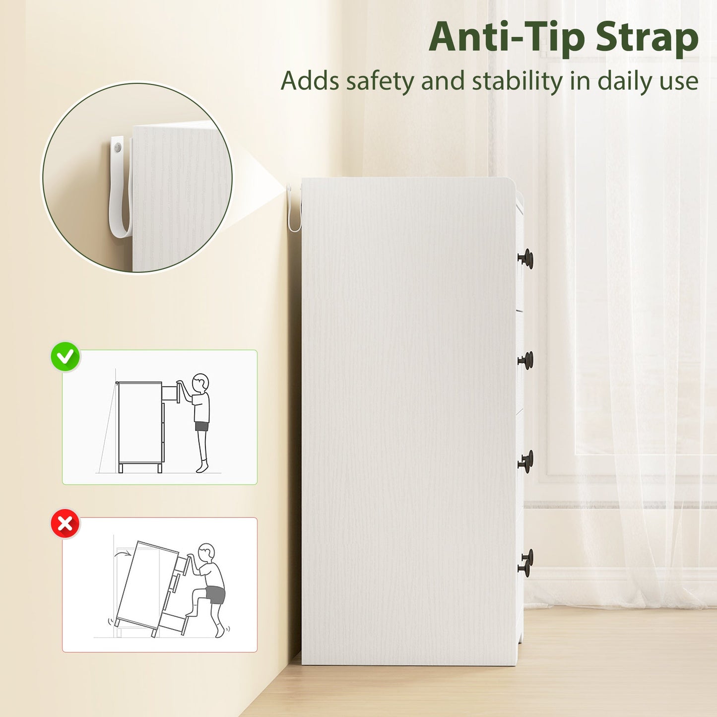 HOMCOM 4 Drawer Chest of Drawers, Modern Dresser for Bedroom, Storage Cabinet for Living Room Entryway, White Wood Effect