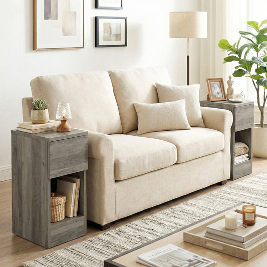 HOMCOM Set of Two Modern Storage Bedside Tables - Grey