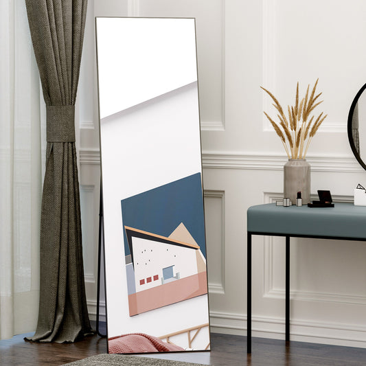 HOMCOM Full Length Dressing Mirror, Floor Standing or Wall Hanging, Aluminium Alloy Framed Full Body Mirror for Bedroom, Living Room, 50 x 161.5cm, Black