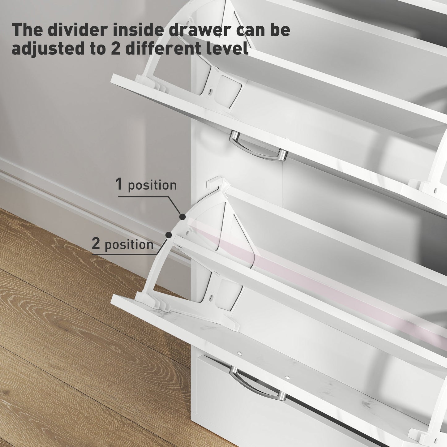 HOMCOM Marble Shoe Storage Cabinet with 3 Flip Drawers, Hallway Cabinet with Top Drawer and Adjustable Shelves, Shoe Cupboard for 18 Pairs, White