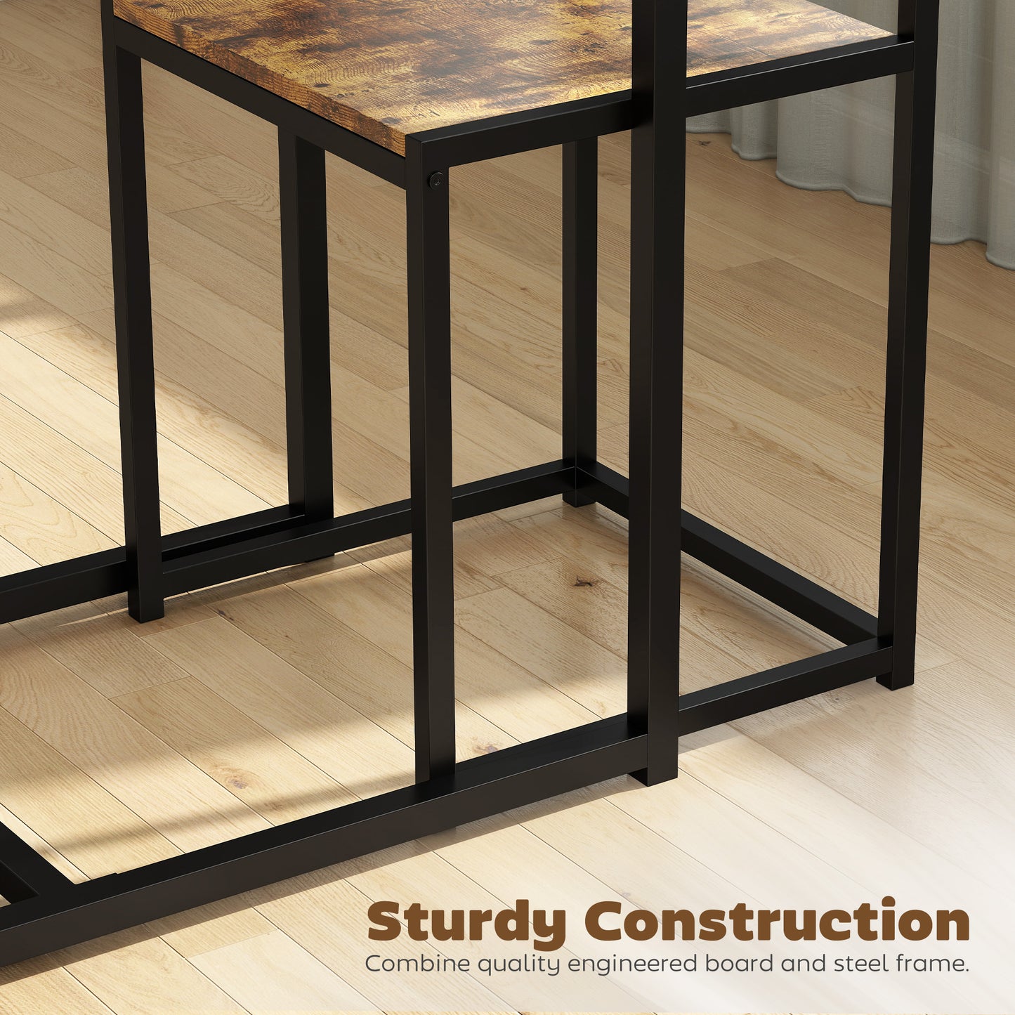 HOMCOM 3 Piece Table Stool Set - Rustic Brown