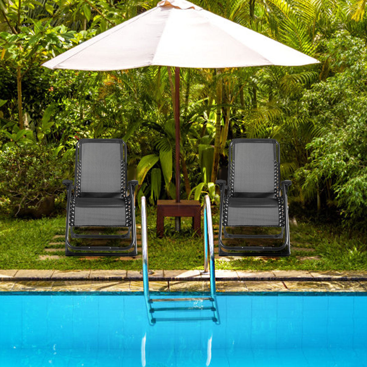 Zero Gravity Chair with Cup Holder and Breathable Fabric-Black