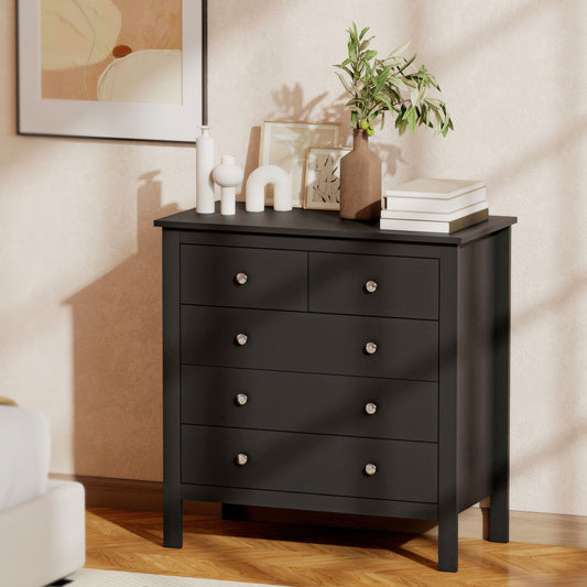 HOMCOM 5 Drawer Dresser for Bedroom, Modern Chest of Drawers, Wide Storage Unit for Living Room, Hallway, Black