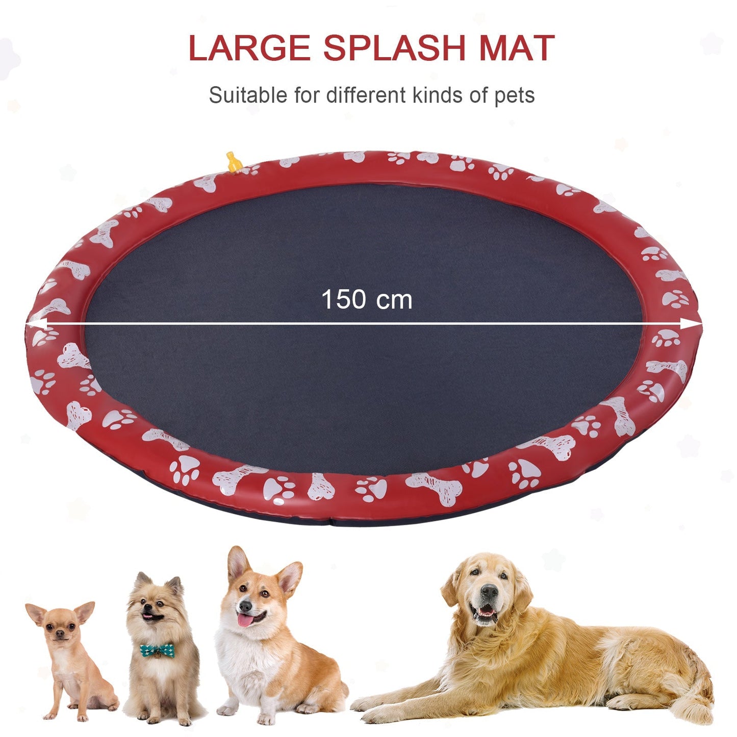 PawHut Dog Splash Pad, Pet Sprinkler Mat, Non-Slip Dog Paddling Pool, Foldable Outdoor Sprinkler and Splash Mat Water Play for Garden, Patio, Summer Fun, 170 cm