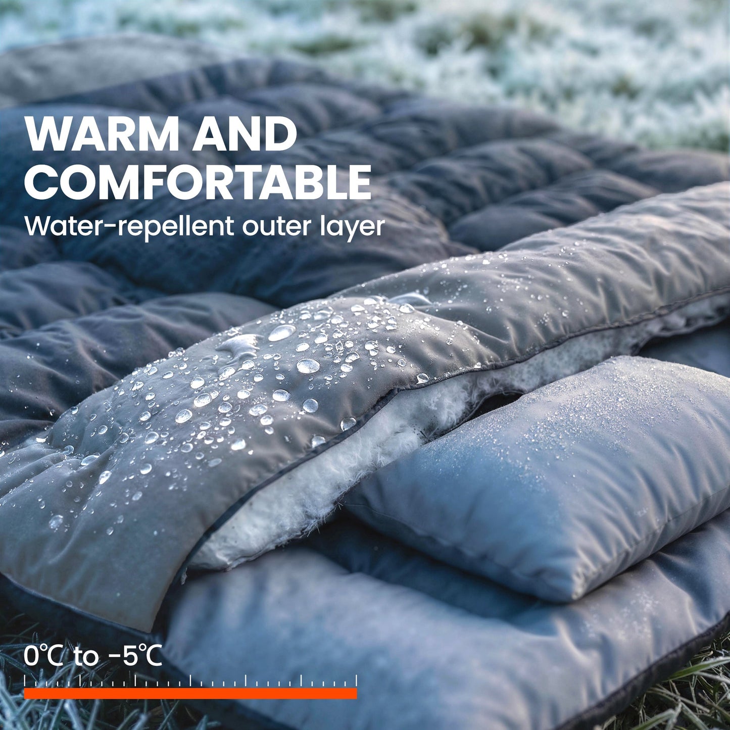 Outsunny Double Sleeping Bag with 2 Pillows, 220 x 160 cm Extra-Large Sleeping Bag for Adults, Black and Grey