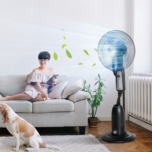 HOMCOM Spray Misting Fan, Floor Fan with Water Mist Spray, 70° Oscillation, Tilt Head, 3 Speeds, 2.8L Water Tank, Black
