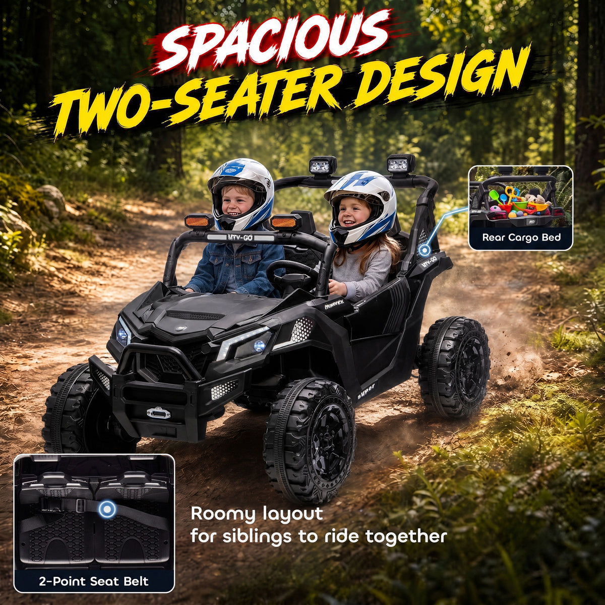 AIYAPLAY 24V 2 Seater Ride On Truck Car for Big Kids with Remote Control, Dual Motors, 4-Wheel Suspension for Ages 3-8, Black