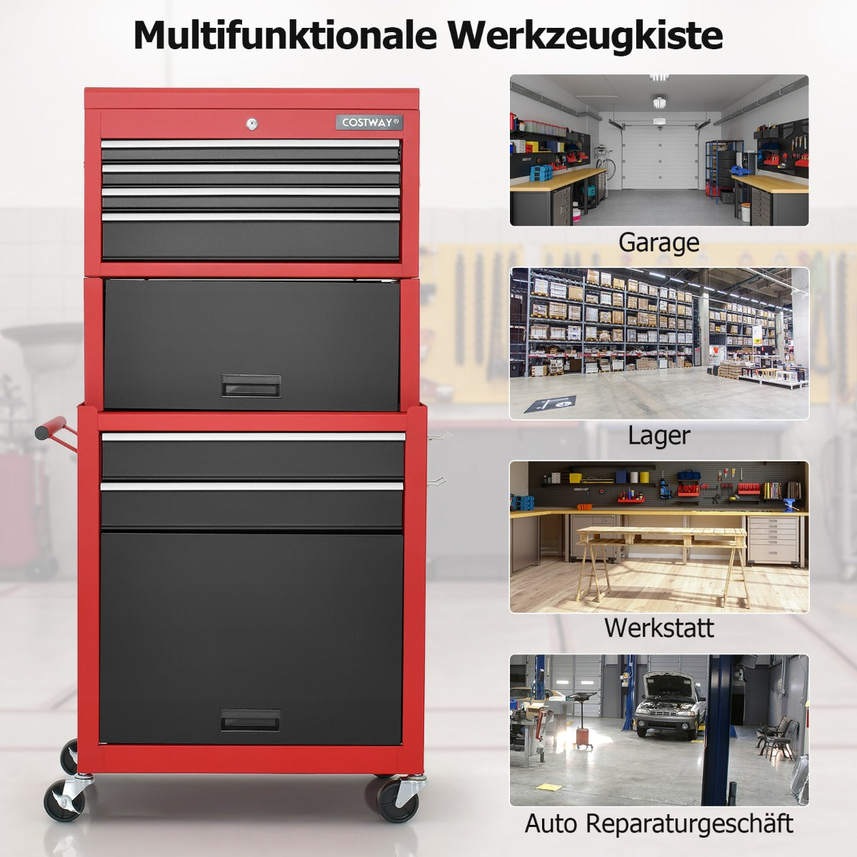 2-In-1 High Capacity Rolling Tool Chest with Handle & 4 Wheels for Garage-Multicolour