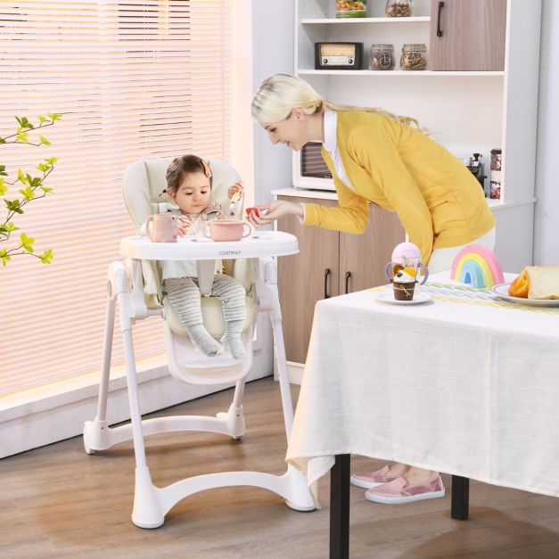 Height Adjustable Folding Highchair for Baby Toddler-Beige