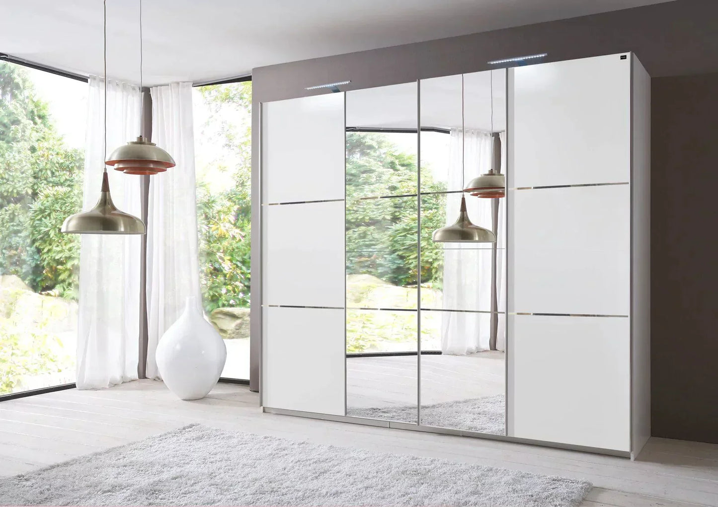 Sliding Wardrobe LANDSCAPE 4 Door Mirrored Wardrobe White 350cm