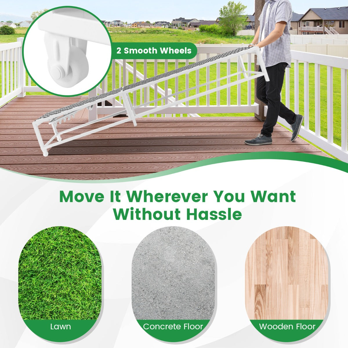 Adjustable Patio Chaise Lounge with Wheels and Breathable Fabric and Sturdy Metal Frame