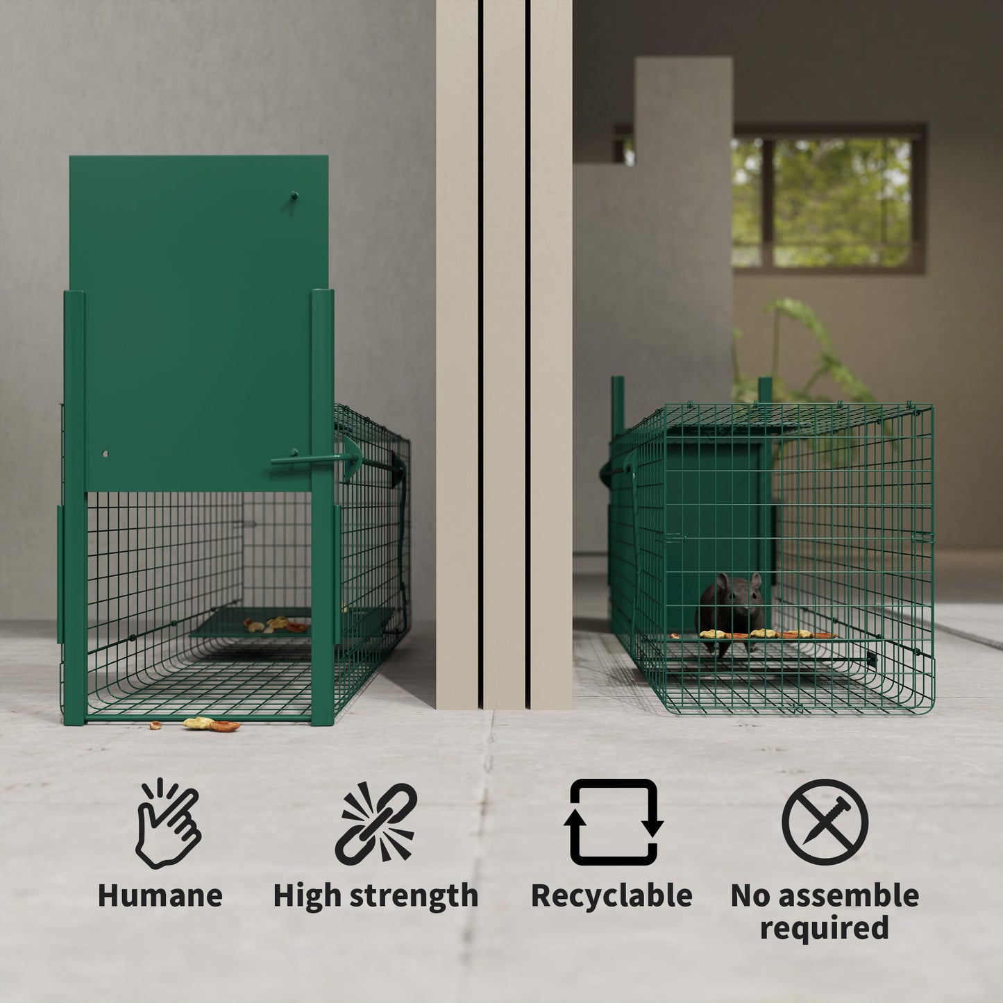Outsunny Metal Rat Trap with Single Door, for Small Animals, Dark Green
