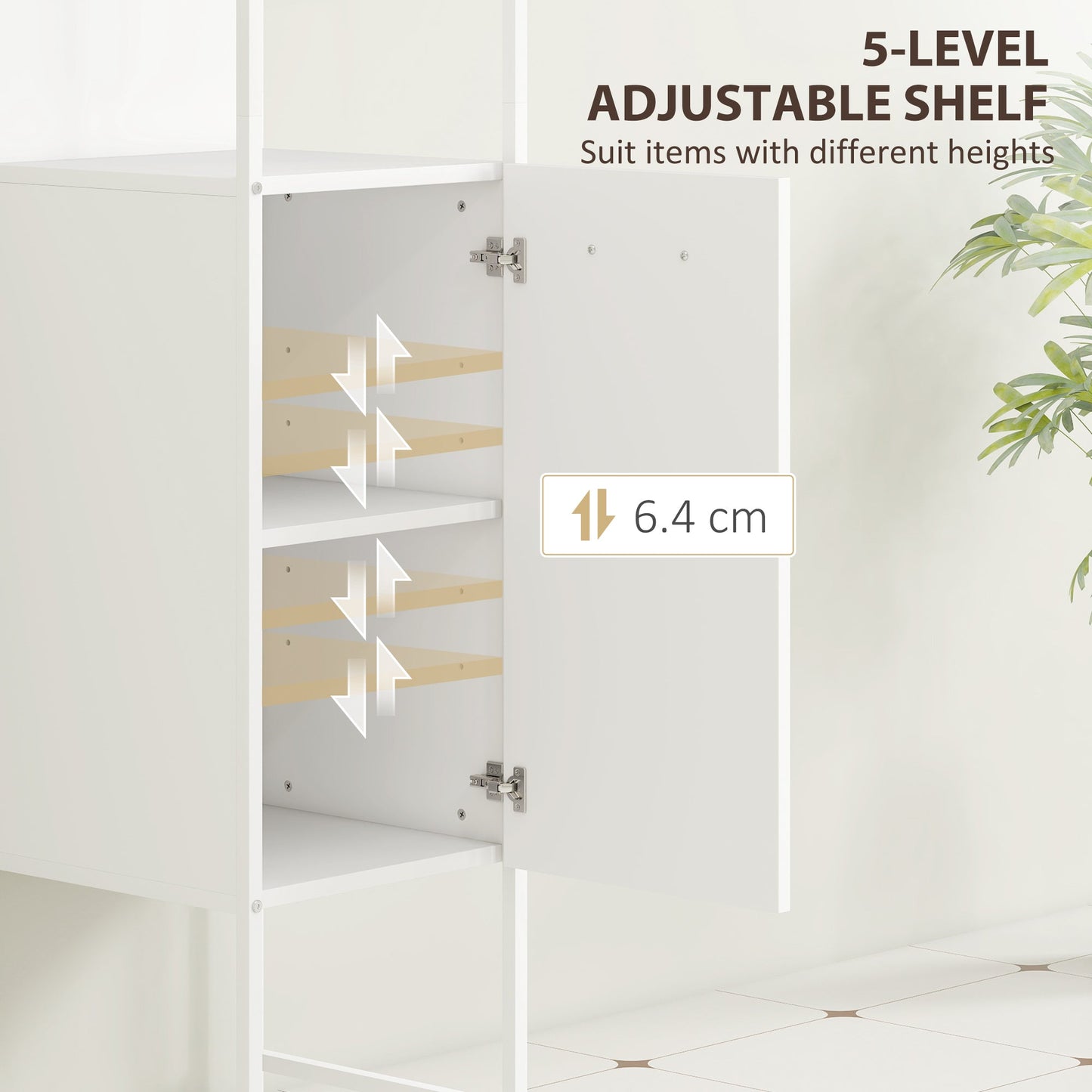HOMCOM Tall Bathroom Cabinet with Open Shelves and Adjustable Shelf - White
